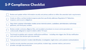 S-P compliance checklist infographic for RIAs