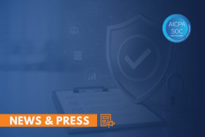 Omega Systems SOC 2 compliance certification represented by a security shield, checkmark, padlock, and compliance checklist.